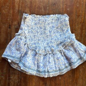 Saylor Smocked Floral Mini Ruffle Skirt Blue Size XS